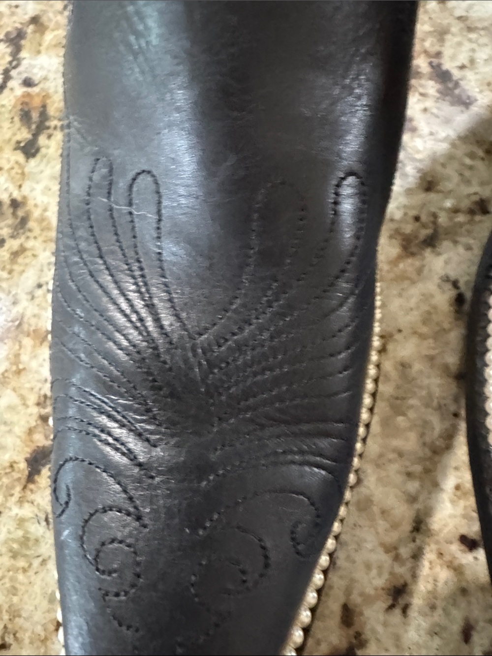 Tony Lama Black Leather Western Knee-High Boots wPearl Detail and Star Accent - Picture 9 of 10